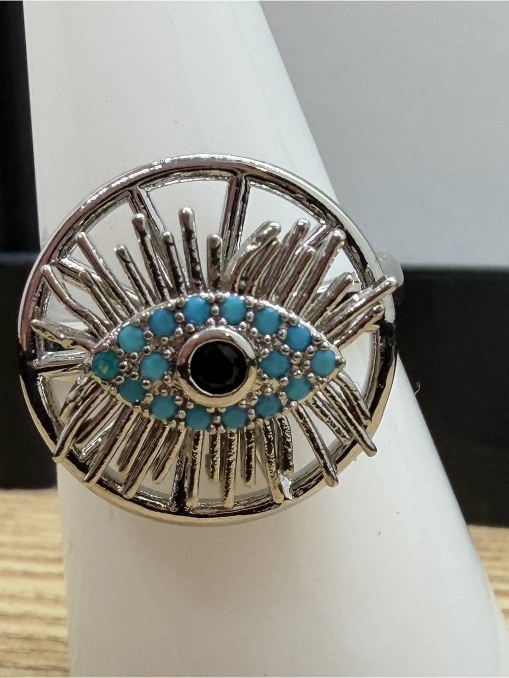 Silver Eye Ring with Turquoise Stones